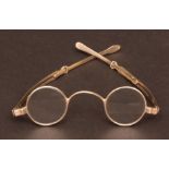 Pair of 19th century nickel framed spectacles with hinged arms and sliding extensions bearing pseudo