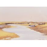 *GODFREY SAYERS (20TH CENTURY, BRITISH) Estuary with fishing boats watercolour, signed lower right