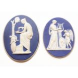 Wedgwood blue Jasper small oval plaque moulded with mythological scene of a goddess with a lute