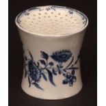 A rare Lowestoft pounce pot c1770 the tapering cylindrical body painted with flower heads and