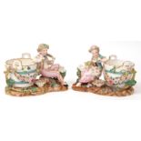 Pair of Bevington pot-pourri, each encrusted with figures of a young dandy and his female companion,