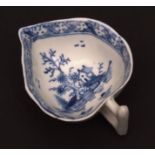 A further Lowestoft butter boat similar to the preceding lot and a pickle dish c1770 of lobed leaf