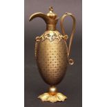 Gilt brass and silvered perfume flask, modelled in the form of a ewer with cork stopper, large spout