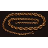 Yellow metal graduated rope twist chain, with a polished finish, bolt and ring clasp, 425mm long,