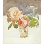 *SIR GEORGE CLAUSEN, RA OM, (1852-1944, BRITISH) "Roses" watercolour, signed lower right 9 x 8ins