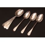 Mixed Lot: four George III Old English pattern dessert forks, together with three further similar