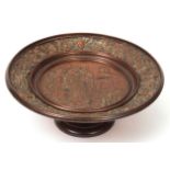 Art Union of London circular copper tazza, centre embossed with scene of King, Queen, Jester and