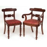 Set of seven early 19th century mahogany dining chairs comprising a carver and six single chairs,