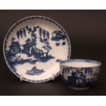 A rare Lowestoft early tea bowl & saucer c1760/62 decorated with a house within a Chinese