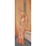 *ALBERT VICTOR ORMSBY WOOD (1904-1977, BRITISH) Bather and maid pencil and watercolour 33 x 12 ins