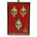 Mixed Lot: three various Royal Dragoons cast brass harness badges and depicting a lion topped
