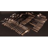 Mixed 20th century part canteen of flatware and cutlery, Hanoverian Rattail pattern, comprising