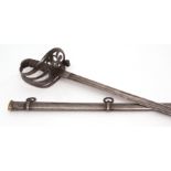 British, Victorian Rifle Brigade sword with plain unmarked blade with steel Gothic hilt and