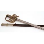 British, late Victorian Naval sword with cast brass Gothic hilt with crowned Victoria cipher with