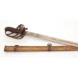 British, Victorian infantry sword with etched blade and proof button to cast Gothic hilt with