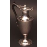19th century silver on copper ewer with hinged cover and waisted throat to a polished and tapering