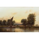 *ALAN J CANHAM (CONTEMPORARY, BRITISH) Wherry on the Broads oil on canvas, signed lower right 23 1/2