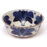 Chinese porcelain bowl with applied metal rim, covered in a fine cream crackle glaze, boldly