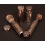 Mixed Lot: 4 various silver cased shaving brushes, each of cylindrical form, two with hinged covers,