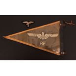 German, mid-20th century German military car pennant of triangular form with khaki green fabric