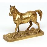 After P J Mene gilt bronze study of a horse, (tail repaired), 5 1/4 ins high