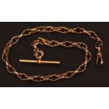 Late 19th century fancy link watch chain, set with 18ct T-bar to fancy wire work links and fitted