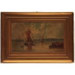 A W WEBB (19TH CENTURY, BRITISH) Shipping becalmed oil on canvas, signed lower right 12 x 19 ins