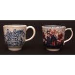 Two Lowestoft cups c1775/80 the first transfer printed with the Chinese tea-party print and the