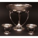 Edward VII Art Nouveau pedestal bowl, of hammered circular form and raised on three stylised