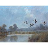 KINGSLEY EAST (CONTEMPORARY, BRITISH) "Morning Teal" oil on board, signed lower right and