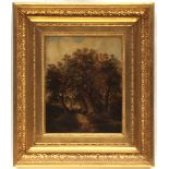 OBADIAH SHORT (1803-1886, BRITISH) Figure in wooded landscape oil on panel 12 x 10 ins
