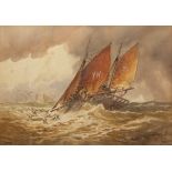 JOHN SYER (1846-1913, BRITISH) Yarmouth Fishing Boat in Stormy Sea watercolour, signed lower left 21