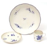 Salopian ware large blue and white dish painted with floral sprigs, together with a further