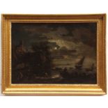 ITALIAN SCHOOL (18TH CENTURY) Moonlit coastal scene with fisherfolk oil on canvas 17 x 24 ins