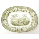 19th century green printed platter by E G Phillips, decorated with the "Patriot's Departure"