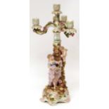Plaue or Sitzendorf four-light candelabrum encrusted throughout with flowers, the support with
