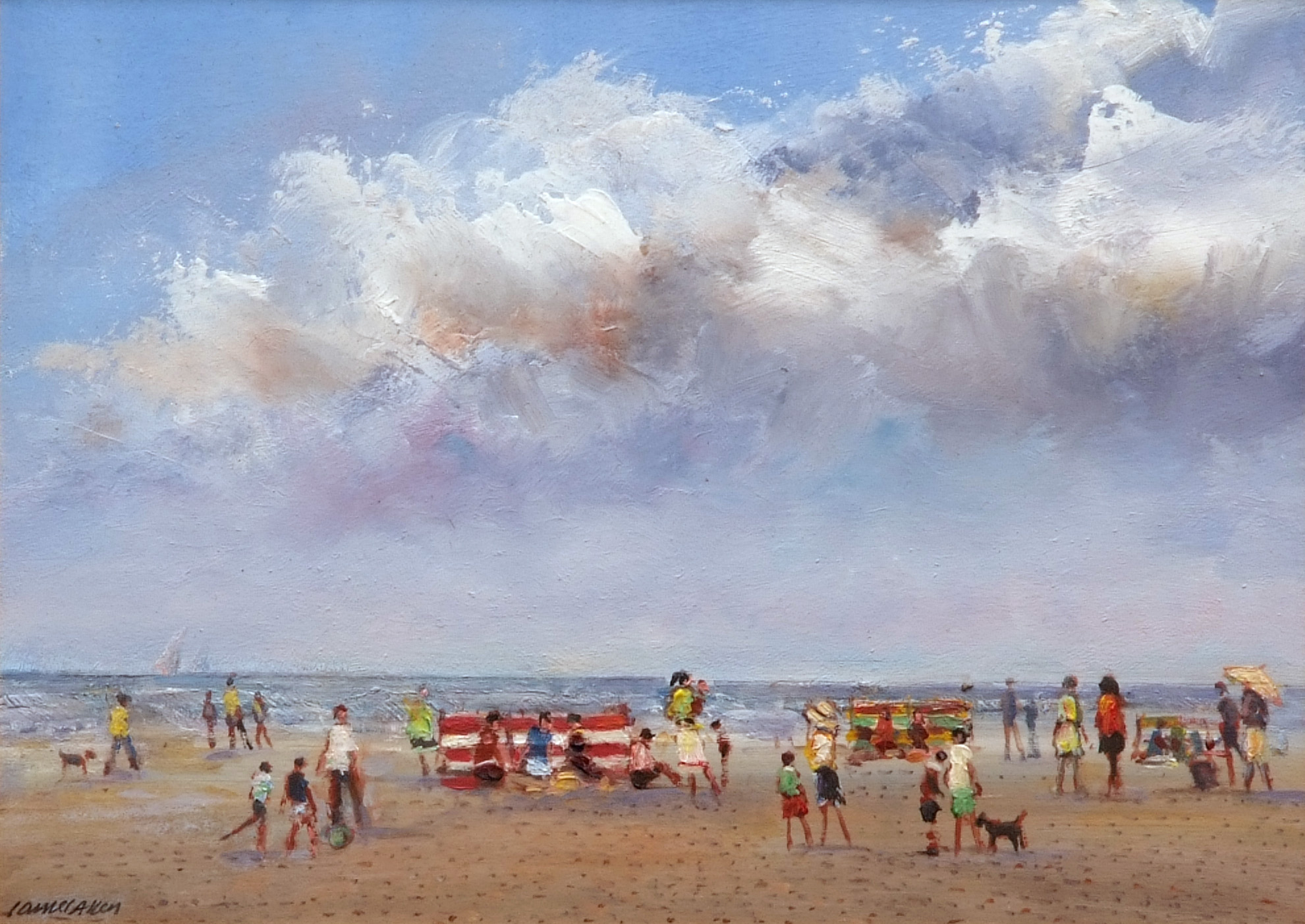 JAMES J ALLEN (CONTEMPORARY, BRITISH) "Half term at the beach, Norfolk" oil on board, signed lower