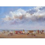 JAMES J ALLEN (CONTEMPORARY, BRITISH) "Half term at the beach, Norfolk" oil on board, signed lower