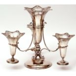 George V table centrepiece, the spreading circular base surmounted by a fixed trumpet vase with cast