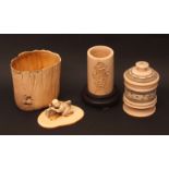 Mixed Lot: three items comprising a Japanese Meiji period ivory tusk box and lid carved as a crab