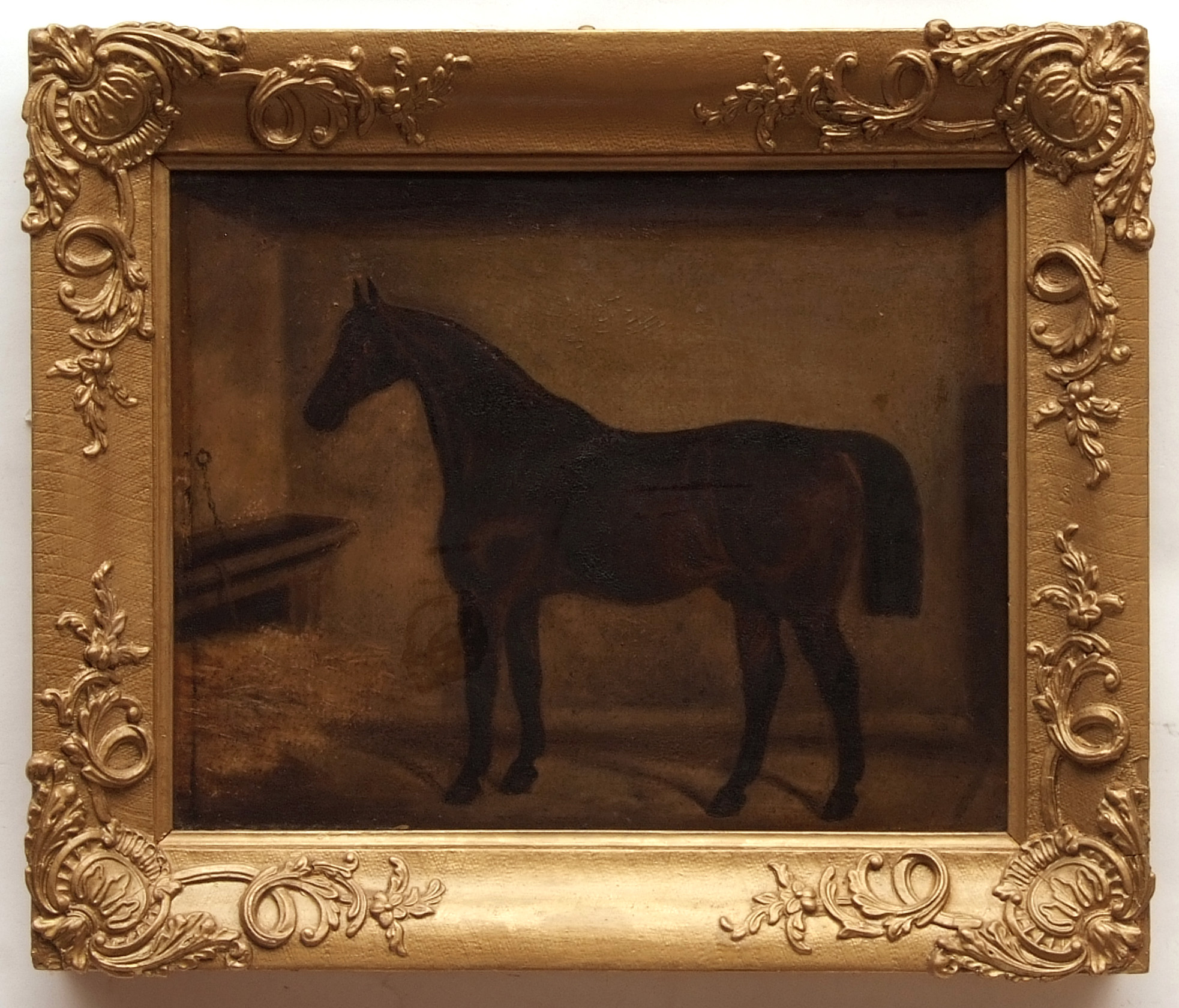 ATTRIBUTED TO JAMES BLAZEBY (19TH CENTURY, BRITISH) Horse in stable oil on board 12 x 16 ins