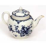 18th century Worcester globular tea pot decorated in underglaze blue with floral sprays (chipped