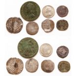 Henry II short cross penny plus Elizabeth I 1584 half-groat plus Charles I half-groat, 1635 penny