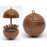 Tinplate novelty cigarette holder, modelled as a football "Olympia", also marked "Goldehrom,