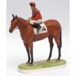 Caughley Porcelain model "Comanche Run", (Lester Piggott up), No 3, modelled by Bryan Cox, 13ins