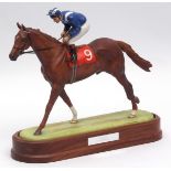 Nashwan (Willie Carson up), painted pottery on integral green painted base, by R Bentling, Caughley,