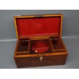 19th century mahogany tea caddy with inlaid banding throughout, fitted centrally with two boxed