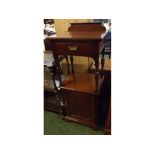 19th century mahogany cupboard fitted with single drawer, Gillows of Lancaster stamp, open shelf, on