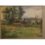 H J Dubery, signed, two watercolours, river landscape and landscape with buildings, 13 x 9ins and