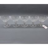 Set of five cut glass small wine glasses, 3 1/2 ins tall